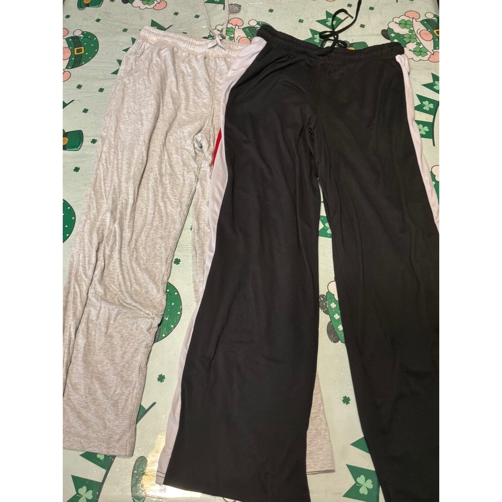 Lot of 2 XOXO Women Lounge Pants Gray Black Red Stripe Wide Leg Size Large